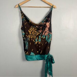 Vintage Y2K cowl neck silk Hale Bob top with tie at hip size small